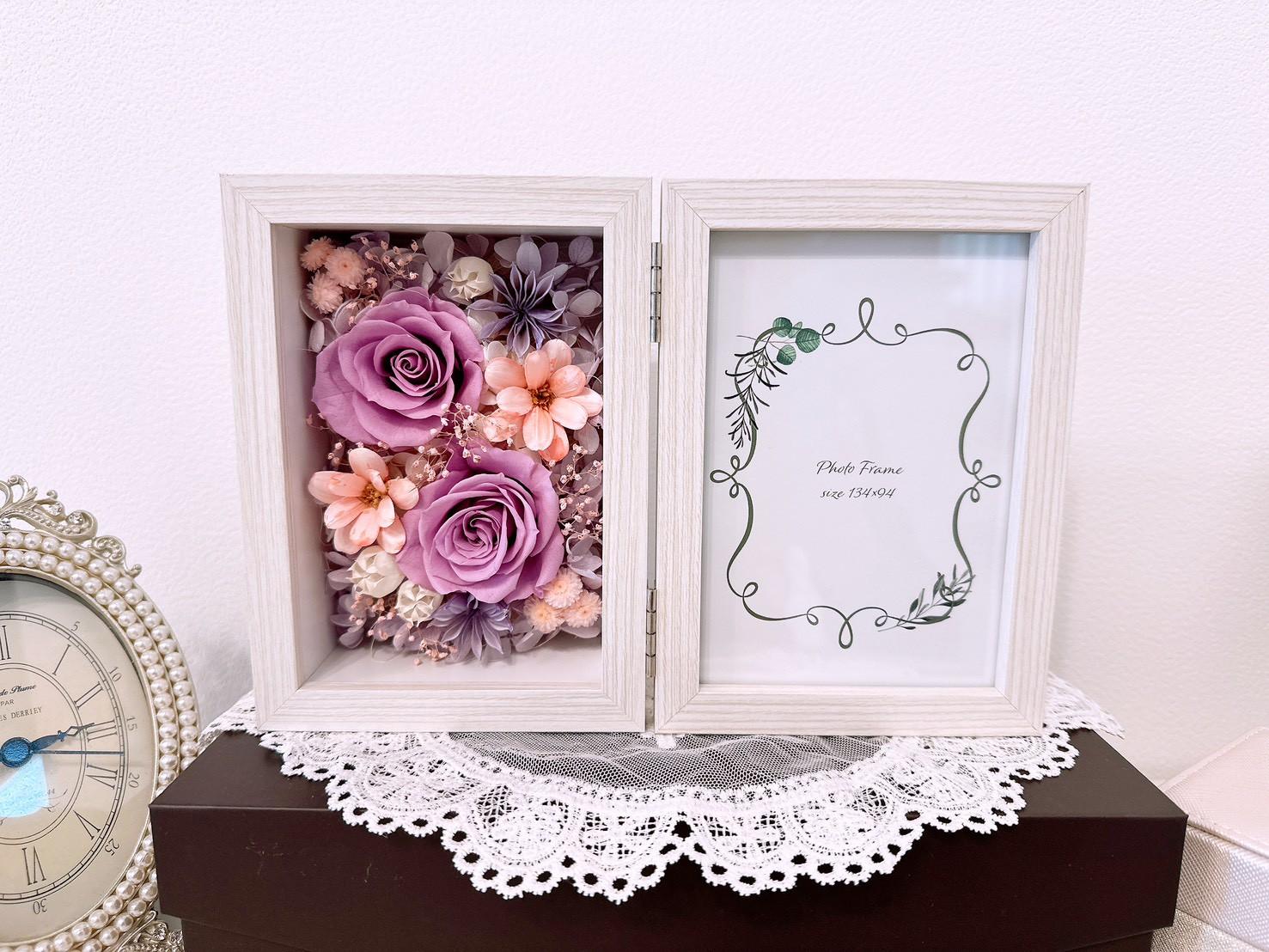 フォトフレーム 写真立て ボックスアレンジ バラ 色変更可能 結婚 出産 長寿祝 仏花 供花 ペットメモリアル うちの子